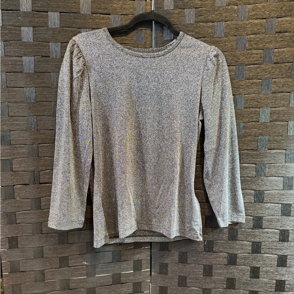 Whistles Puff Sleeve Blouse In Sparkles Silver